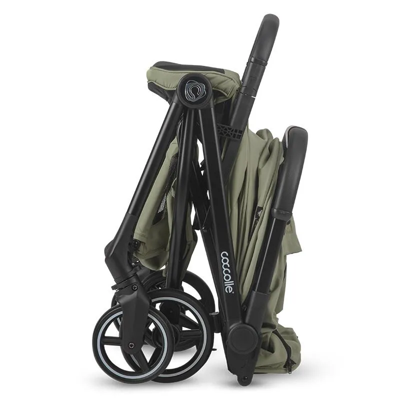 Sport stroller Coccolle Sierra with ultra-compact automatic folding, IATA carry-on compatible, Aluminium frame, Pozitie somn, Extendable canopy, Insect net, Sage Green