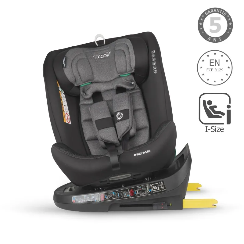 Rotating i-Size car seat with Isofix Coccolle Nova, 40-150 cm, 0-12 ani, approved R129, Top Tether, Newborn insert, Adjustable headrest, Pozitie de somn, Diamond Black
