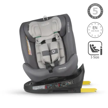 Rotating i-Size car seat with Isofix Coccolle Nova, 40-150 cm, 0-12 ani, approved R129, Top Tether, Newborn insert, Adjustable headrest, Pozitie de somn, Moonlit Grey
