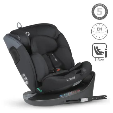 Rotating i-Size car seat with Isofix Coccolle Atira R129, 40-150 cm, 0-36 kg, Top Tether, 5-point harness, Pozitie de somn, Adjustable headrest, Reinforced shell, Memory foam, Diamond Black