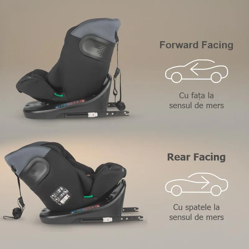 Rotating i-Size car seat with Isofix Coccolle Atira R129, 40-150 cm, 0-36 kg, Top Tether, 5-point harness, Pozitie de somn, Adjustable headrest, Reinforced shell, Memory foam, Diamond Black