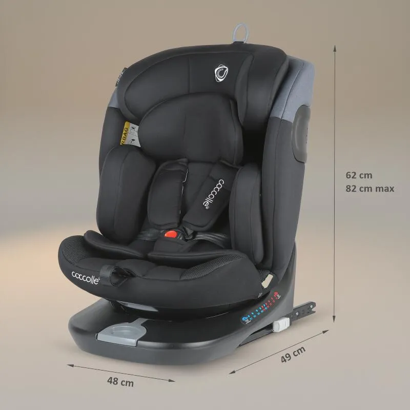 Rotating i-Size car seat with Isofix Coccolle Atira R129, 40-150 cm, 0-36 kg, Top Tether, 5-point harness, Pozitie de somn, Adjustable headrest, Reinforced shell, Memory foam, Diamond Black