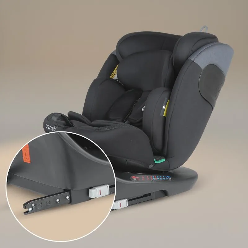 Rotating i-Size car seat with Isofix Coccolle Atira R129, 40-150 cm, 0-36 kg, Top Tether, 5-point harness, Pozitie de somn, Adjustable headrest, Reinforced shell, Memory foam, Diamond Black