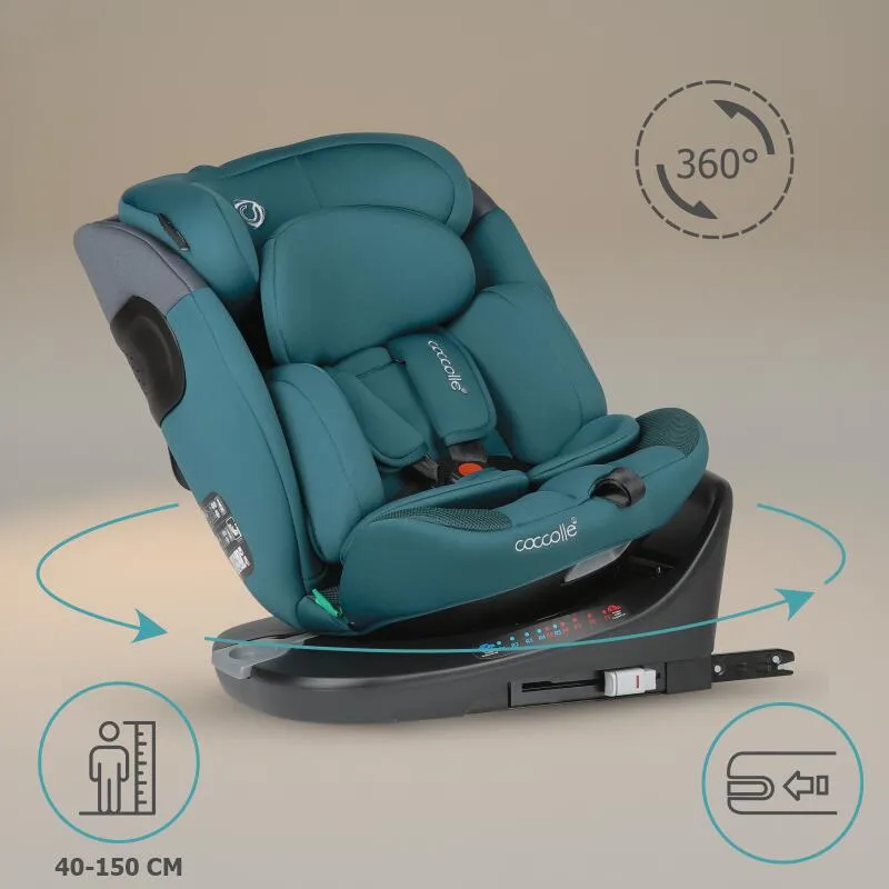 Rotating i-Size car seat with Isofix Coccolle Atira R129, 40-150 cm, 0-36 kg, Top Tether, 5-point harness, Pozitie de somn, Adjustable headrest, Reinforced shell, Memory foam, Hydra Blue