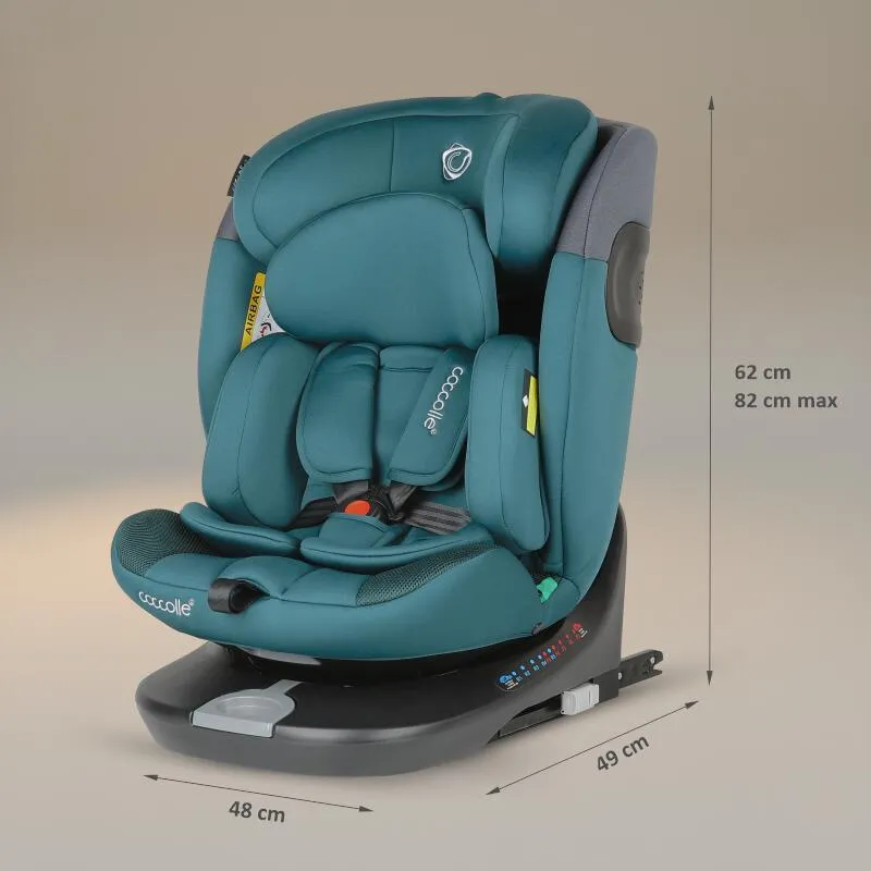 Rotating i-Size car seat with Isofix Coccolle Atira R129, 40-150 cm, 0-36 kg, Top Tether, 5-point harness, Pozitie de somn, Adjustable headrest, Reinforced shell, Memory foam, Hydra Blue