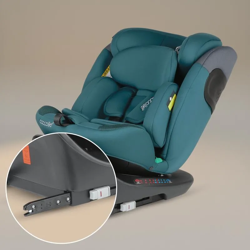 Rotating i-Size car seat with Isofix Coccolle Atira R129, 40-150 cm, 0-36 kg, Top Tether, 5-point harness, Pozitie de somn, Adjustable headrest, Reinforced shell, Memory foam, Hydra Blue