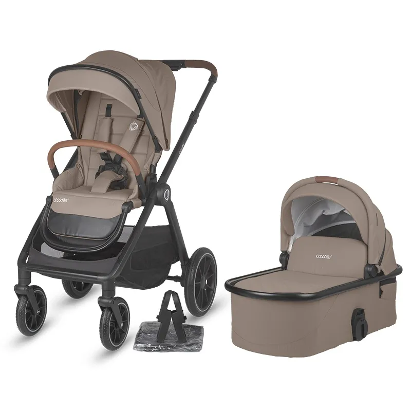 Modular 2-in-1 stroller Coccolle Aspen Premium Line, Foldable, Detachable wheels, Suspension, Adjustable backrest, XXL canopy, Footmuff and ploaie, EN 1888 safety standard, Sand Beige