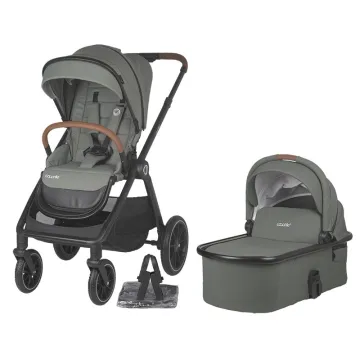 Modular 2-in-1 stroller Coccolle Aspen Premium Line, Foldable, Detachable wheels, Suspension, Adjustable backrest, XXL canopy, Footmuff and ploaie, EN 1888 safety standard, Moss Green