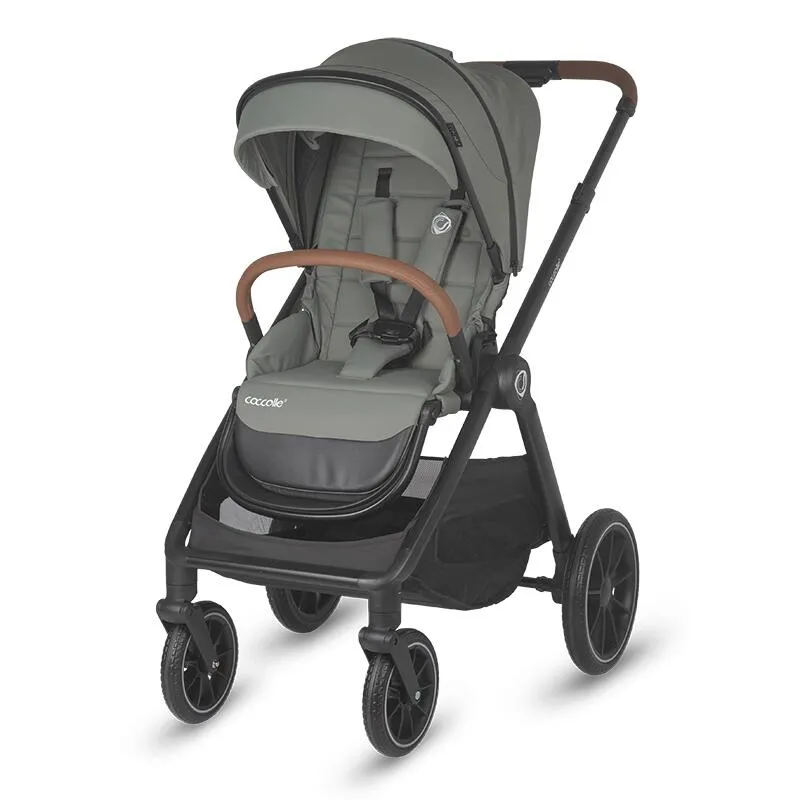 Carucior modular 2 in 1 Coccolle Aspen Premium Line, Pliabil, Roti detasabile, Suspensii, Spatar reglabil, Copertina XXL, Husa de picioruse si ploaie, Standard de siguranta EN 1888, Moss green
