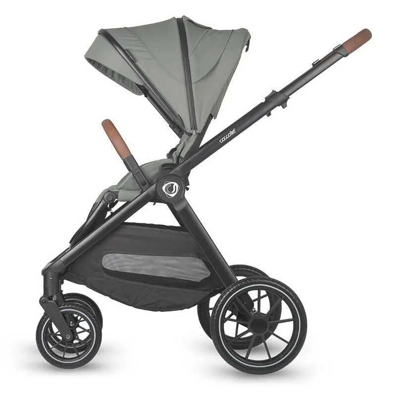 Carucior modular 2 in 1 Coccolle Aspen Premium Line, Pliabil, Roti detasabile, Suspensii, Spatar reglabil, Copertina XXL, Husa de picioruse si ploaie, Standard de siguranta EN 1888, Moss green