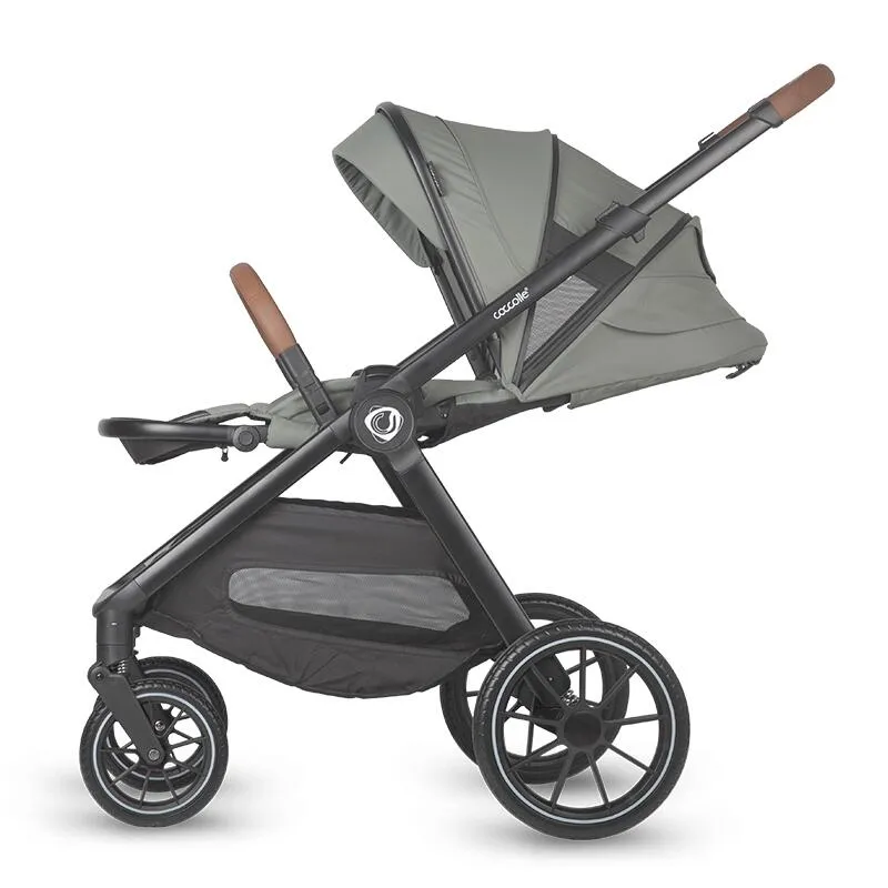 Carucior modular 2 in 1 Coccolle Aspen Premium Line, Pliabil, Roti detasabile, Suspensii, Spatar reglabil, Copertina XXL, Husa de picioruse si ploaie, Standard de siguranta EN 1888, Moss green