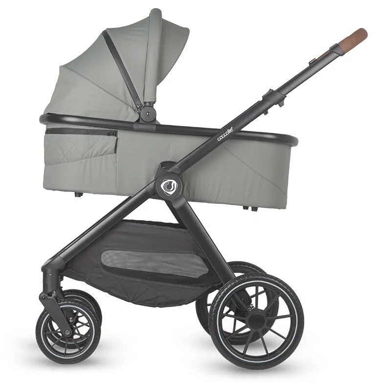 Carucior modular 2 in 1 Coccolle Aspen Premium Line, Pliabil, Roti detasabile, Suspensii, Spatar reglabil, Copertina XXL, Husa de picioruse si ploaie, Standard de siguranta EN 1888, Moss green